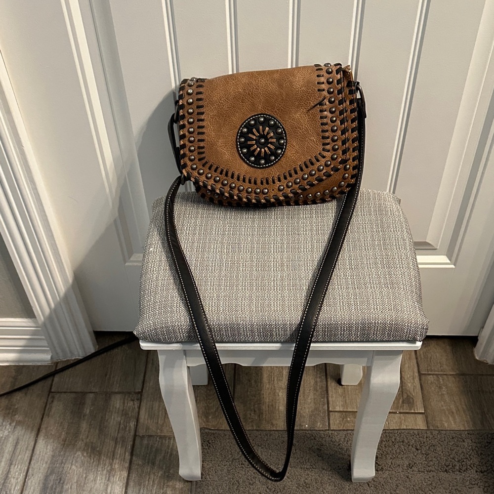 Blazin Roxx Brown and Black Studded Crossbody Bag